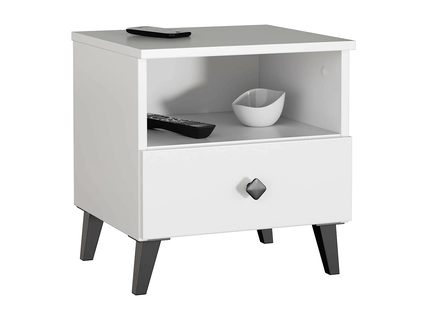 Nachttisch AKORD MOBI in der Farbe Weiß mit Schublade B40 x H43 x T37 cm