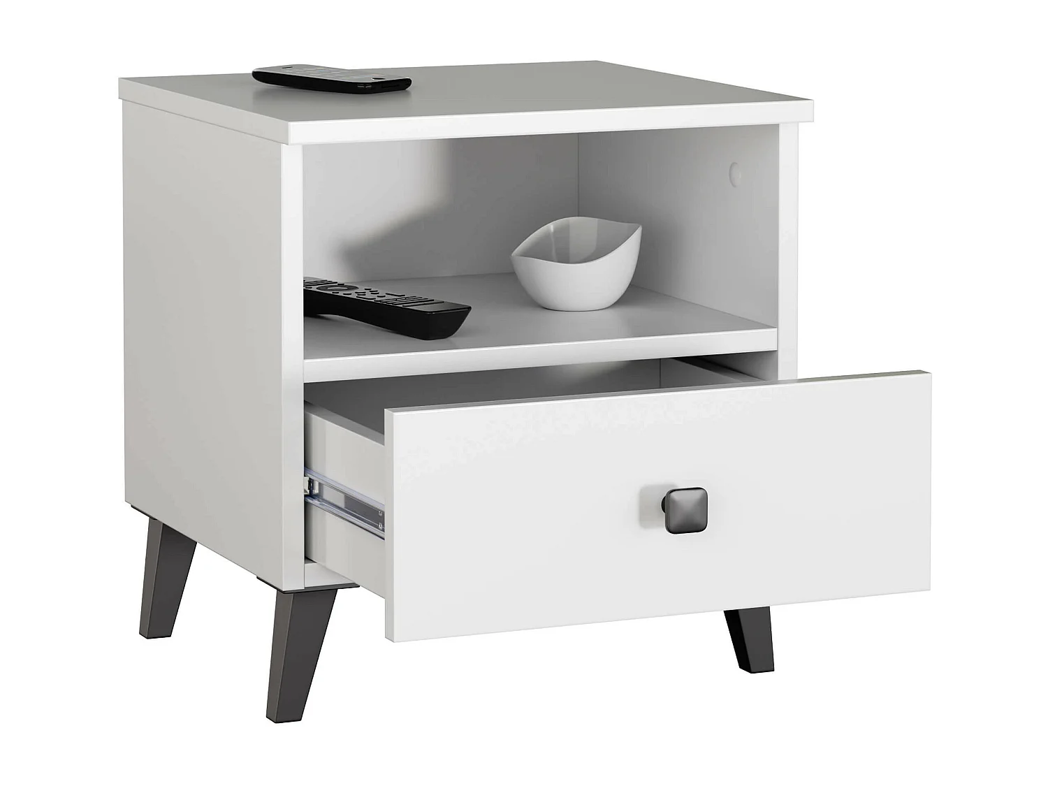 Nachttisch AKORD MOBI in der Farbe Weiß mit Schublade B40 x H43 x T37 cm