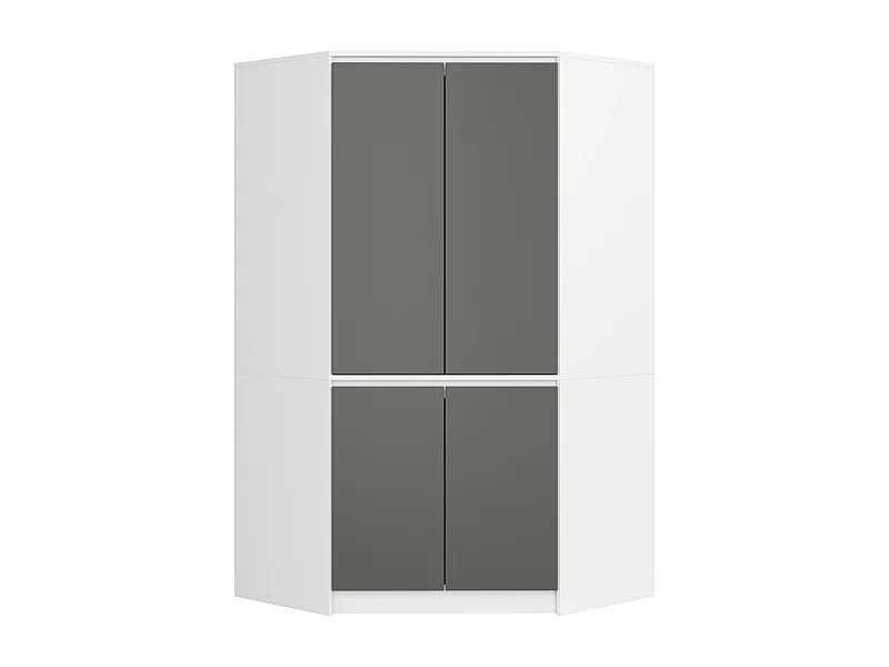 Armoire d'angle AKORD S100 Blanche 100 cm 4 portes façade Grise 6 étagères 100x50x180 cm