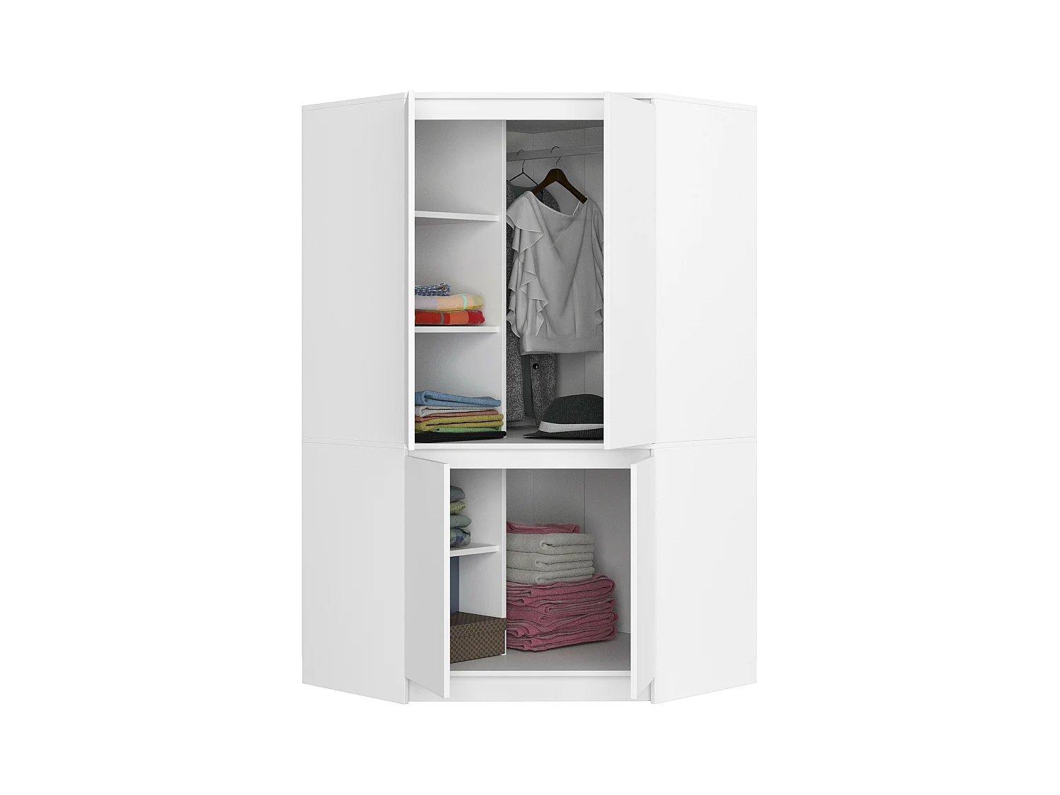 Szafa narożna AKORD S100 Biała 100 cm 4 drzwi fronty kolor Biały mat 6 półek 100x50x180 cm