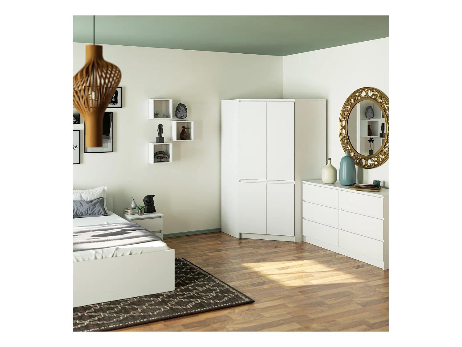 Szafa narożna AKORD S100 Biała 100 cm 4 drzwi fronty kolor Biały mat 6 półek 100x50x180 cm