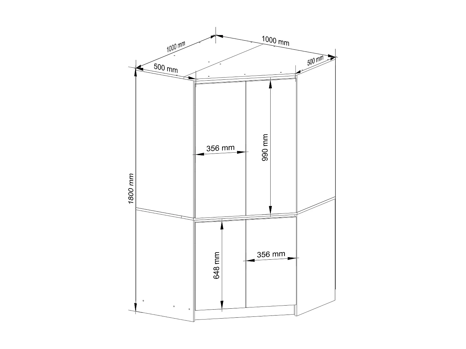 Armoire d'angle AKORD S100 Blanche 100 cm 4 portes façade Blanche 6 étagères 100x50x180 cm
