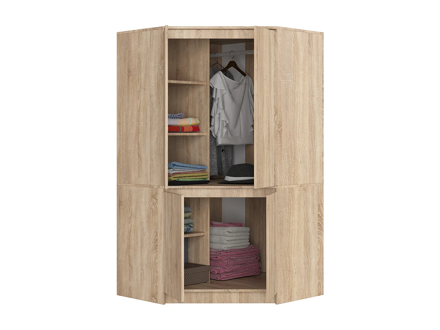 Kleiderschrank Sonoma Eiche 100 cm 4 Türen 6 Regalböden B100xH180xT50 cm