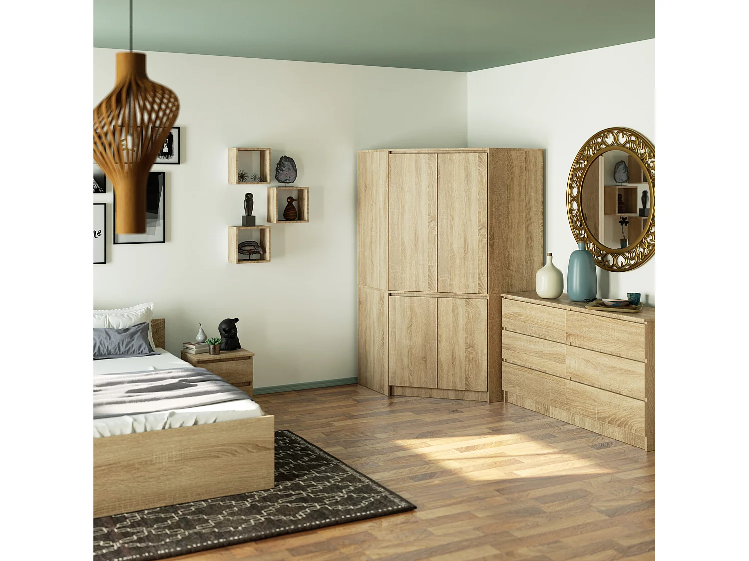 Kleiderschrank Sonoma Eiche 100 cm 4 Türen 6 Regalböden B100xH180xT50 cm