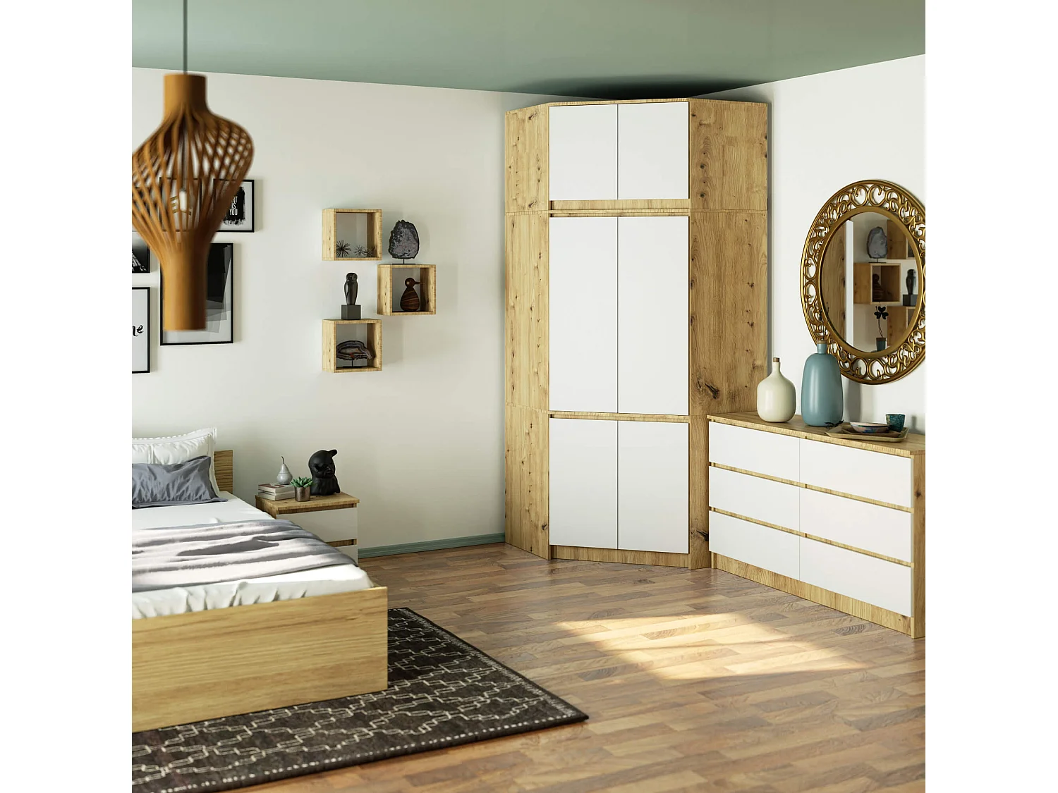 Surmeuble pour armoire AKORD S100 Chêne Artisan 100 cm 2 portes façade Blanche 3 étagères 100x50x55 cm