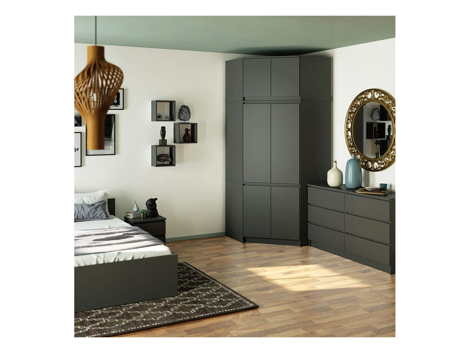 Nadstawka na szafę AKORD S100 Grafit Szary 100 cm 2 drzwi kolor Grafit Szary mat 3 półki 100x50x55 cm