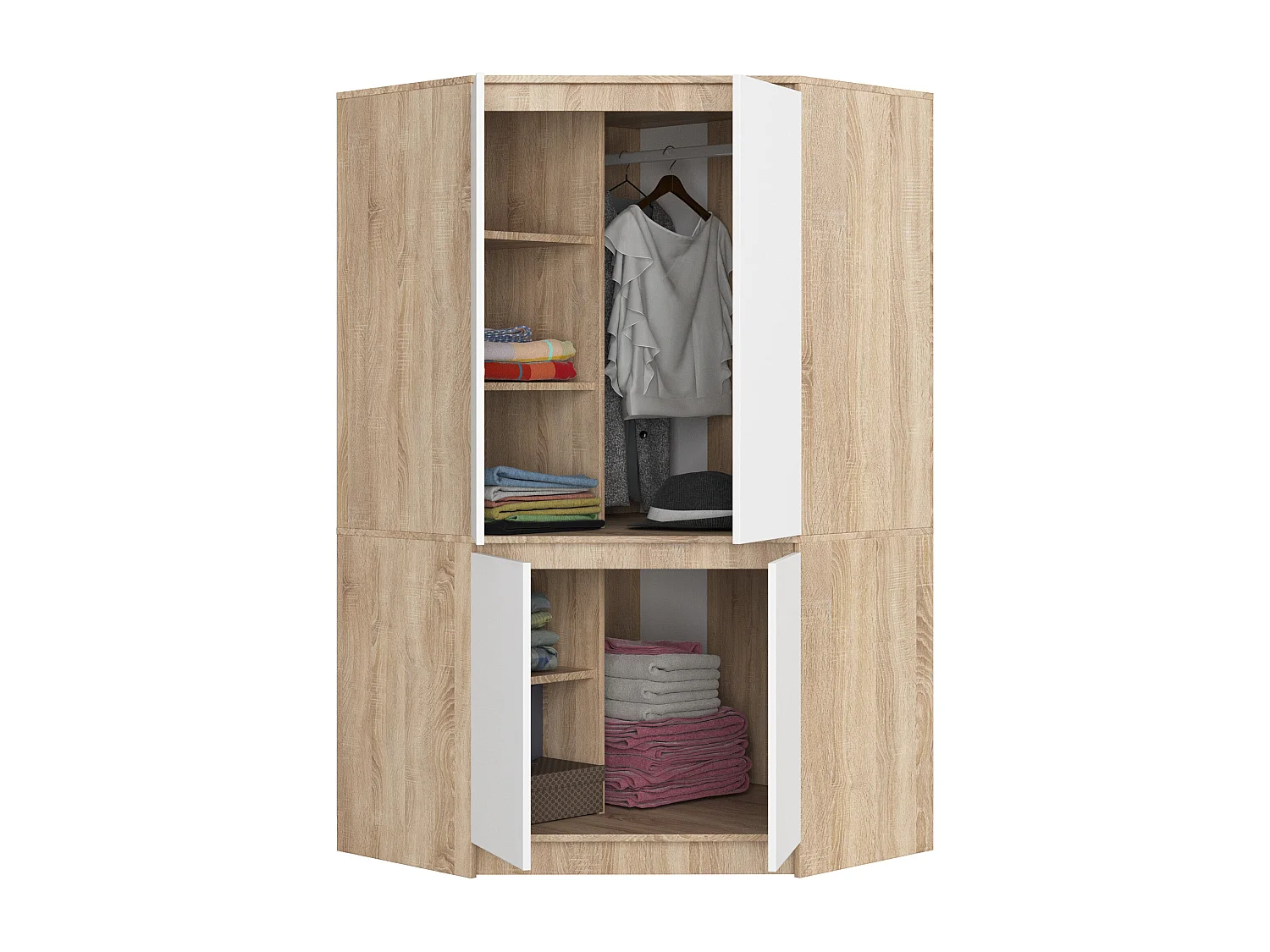 Hoekkast S100 / Kleidingkast met 4 Deuren / AKORD Furniture Factory / Sonoma Eik - Wit / 100 x 180 x 50 cm