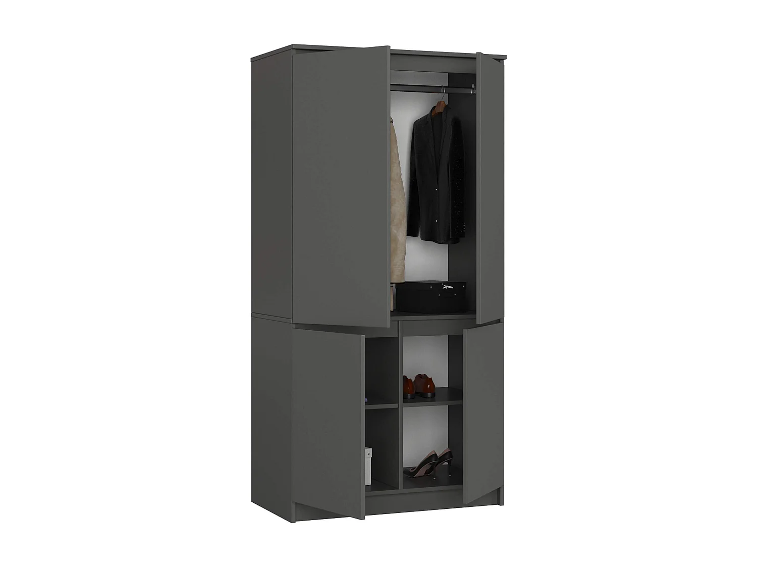 Armoire AKORD S90 Gris Graphite 90 cm 4 portes façade Gris Graphite 4 étagères 90x51x180 cm