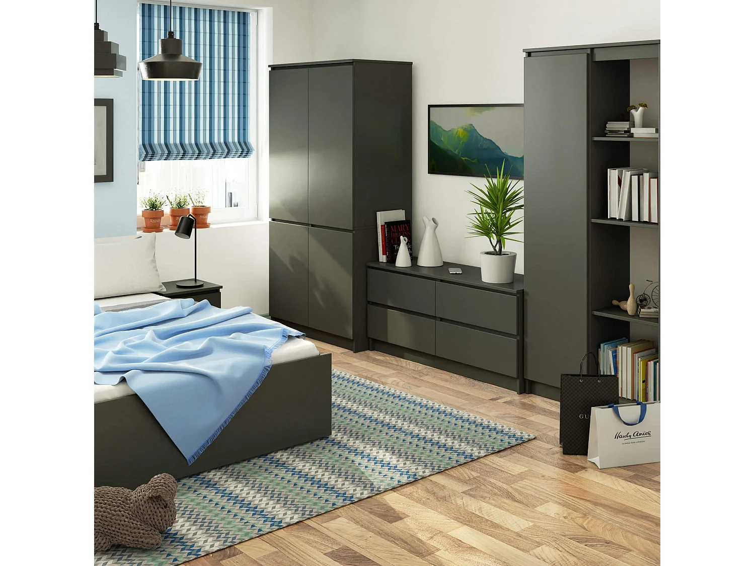 Armoire AKORD S90 Gris Graphite 90 cm 4 portes façade Gris Graphite 4 étagères 90x51x180 cm