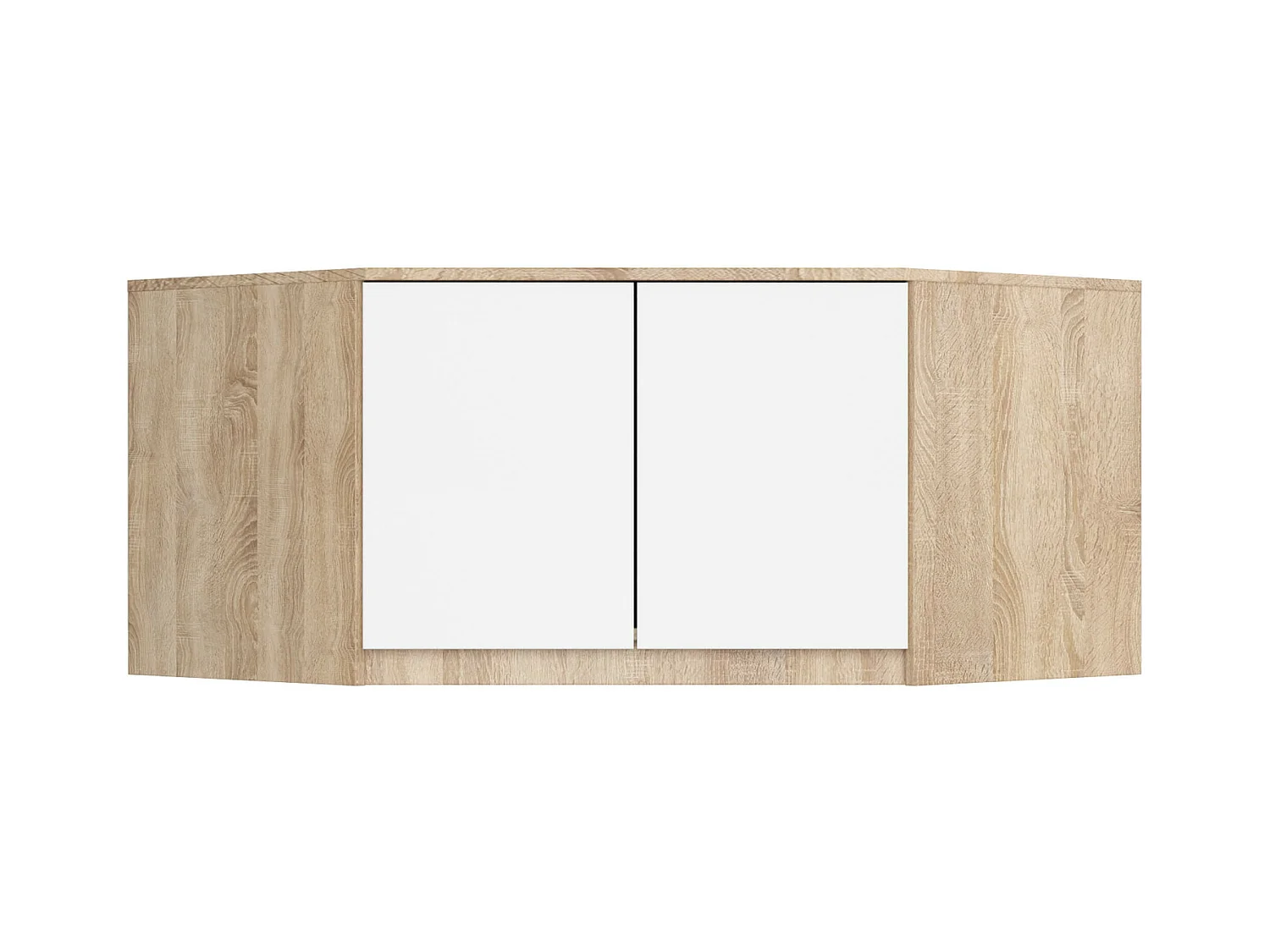 Schrankaufsatz S100 Sonoma Eiche 100 cm 2 Türen Front Weiß 3 Regalböden B100xH55xT50 cm