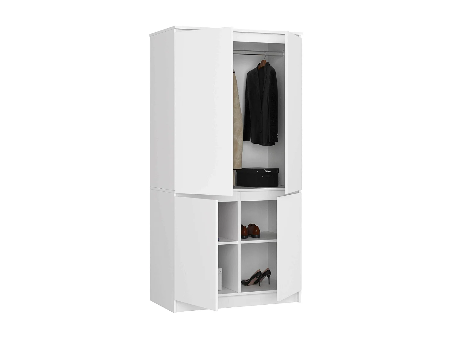 Armoire AKORD S90 Blanche 90 cm 4 portes façade Blanche 4 étagères 90x51x180 cm