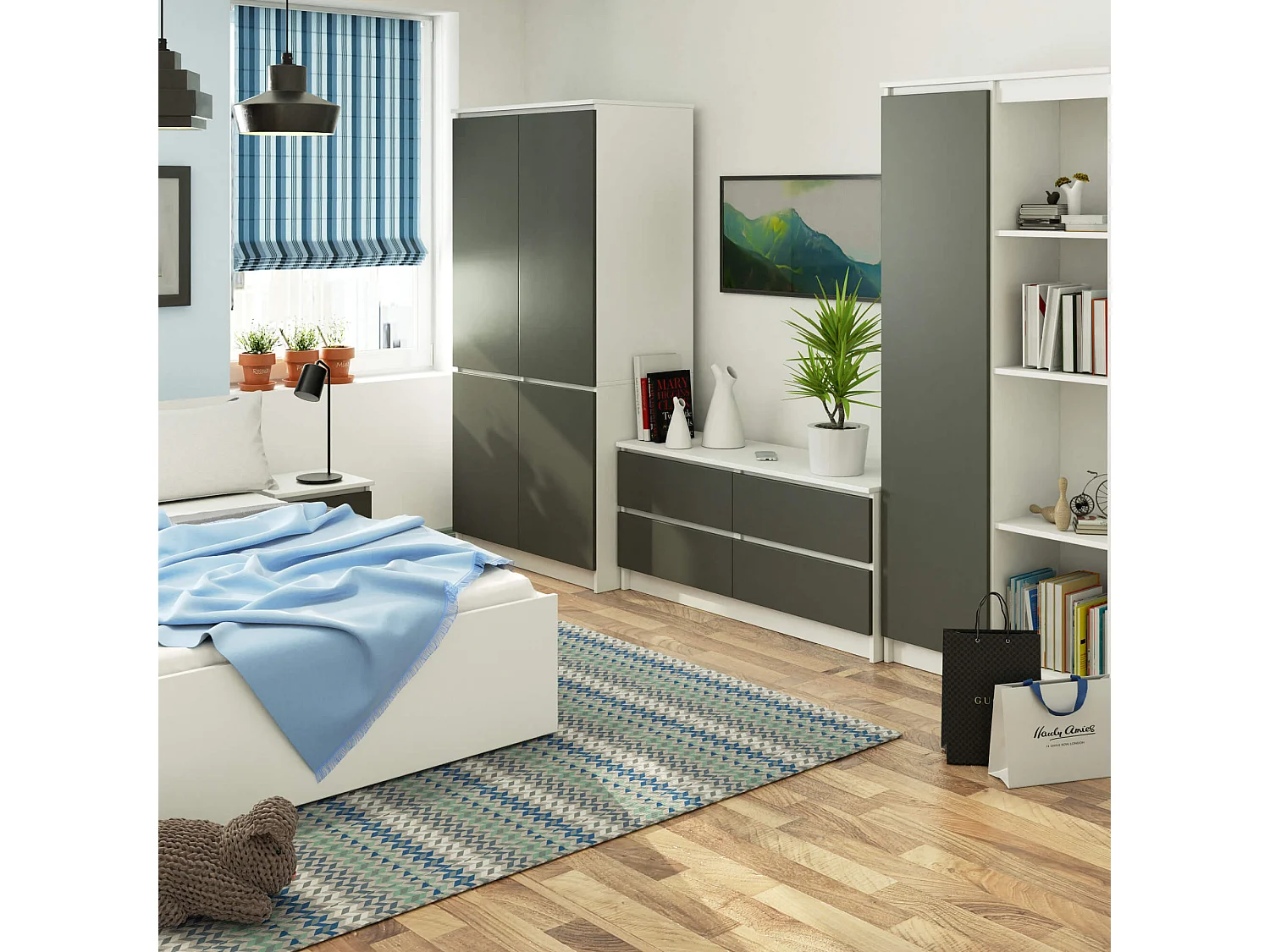 Staande Kast S90 Wit Grafietgrijs 4-deurs, Mat Laminaat, 90x180x51 cm