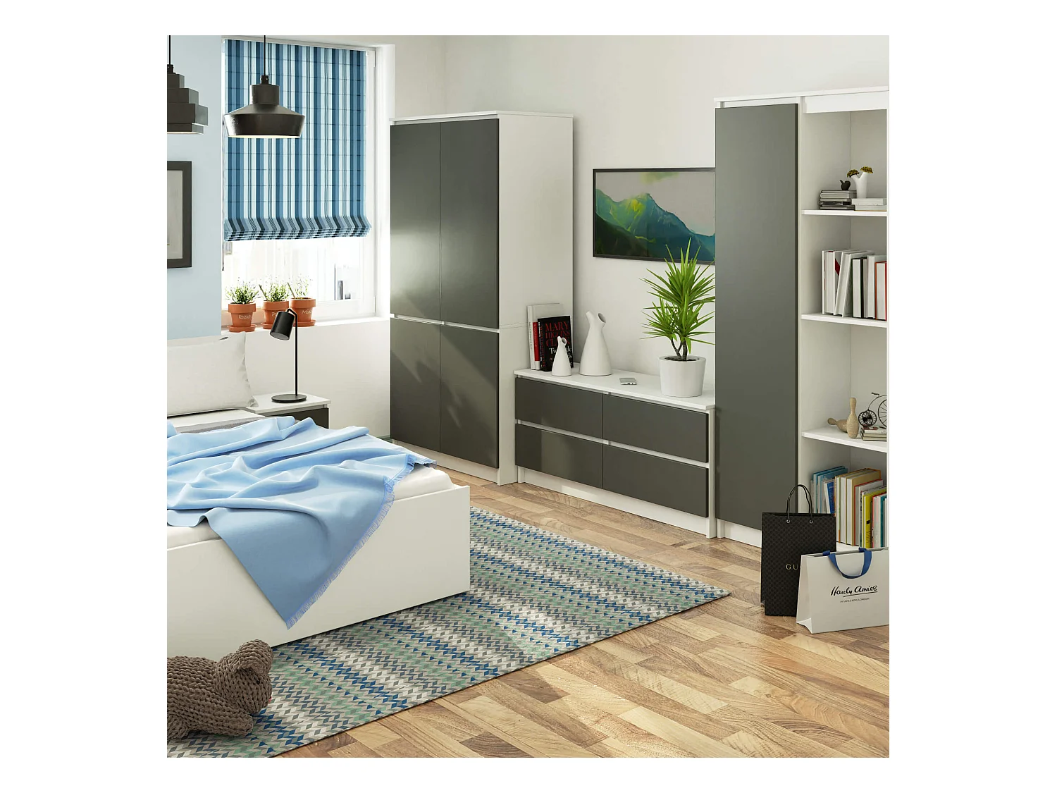 Szafa AKORD S90 4 drzwi Biała, Grafit Szary 90x51x180 cm