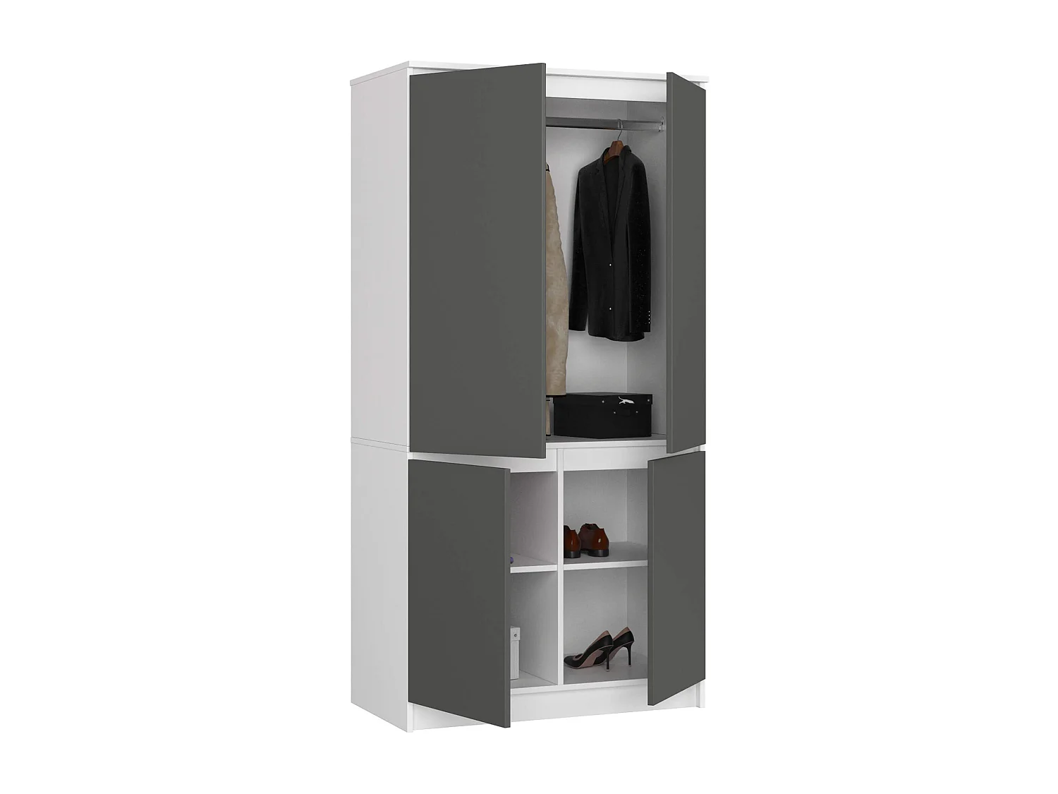 Armoire AKORD S90 Blanche 90 cm 4 portes façade Gris Graphite 4 étagères 90x51x180 cm