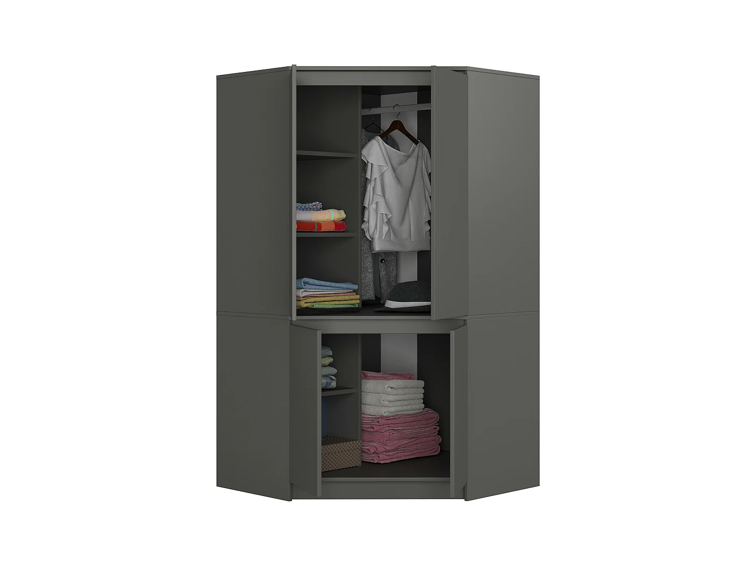 Kleiderschrank Graphitgrau 100 cm 4 Türen 6 Regalböden B100xH180xT50 cm
