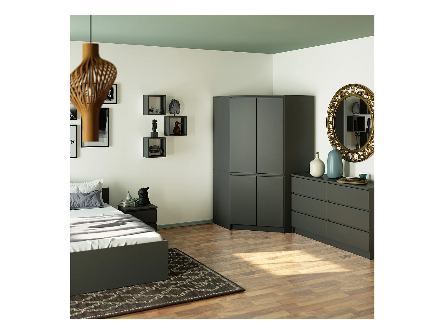 Kleiderschrank Graphitgrau 100 cm 4 Türen 6 Regalböden B100xH180xT50 cm