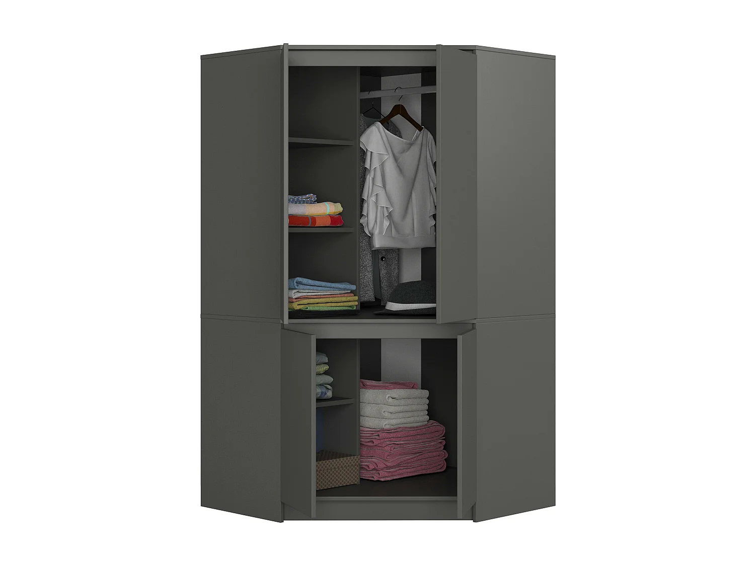 Kleiderschrank Graphitgrau 100 cm 4 Türen 6 Regalböden B100xH180xT50 cm