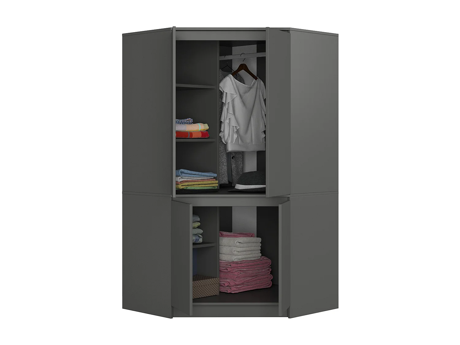 Armoire d'angle AKORD S100 Gris Graphite 100 cm 4 portes façade Gris Graphite 6 étagères 100x50x180 cm