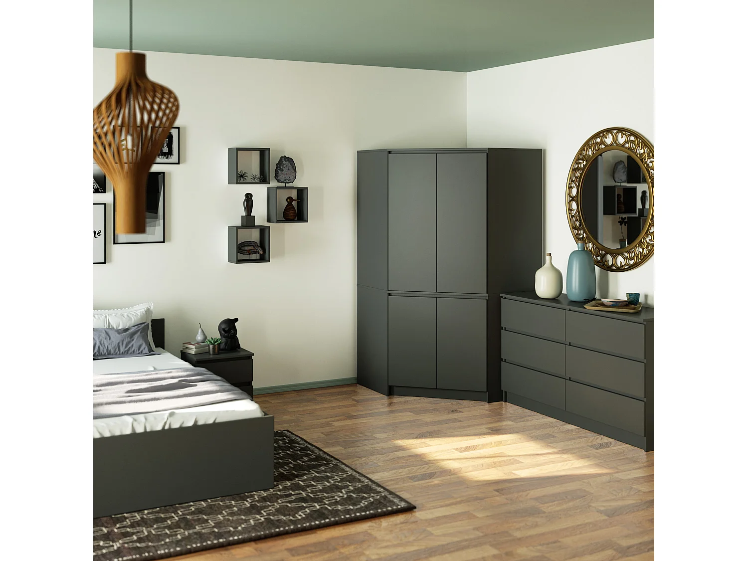 Armoire d'angle AKORD S100 Gris Graphite 100 cm 4 portes façade Gris Graphite 6 étagères 100x50x180 cm