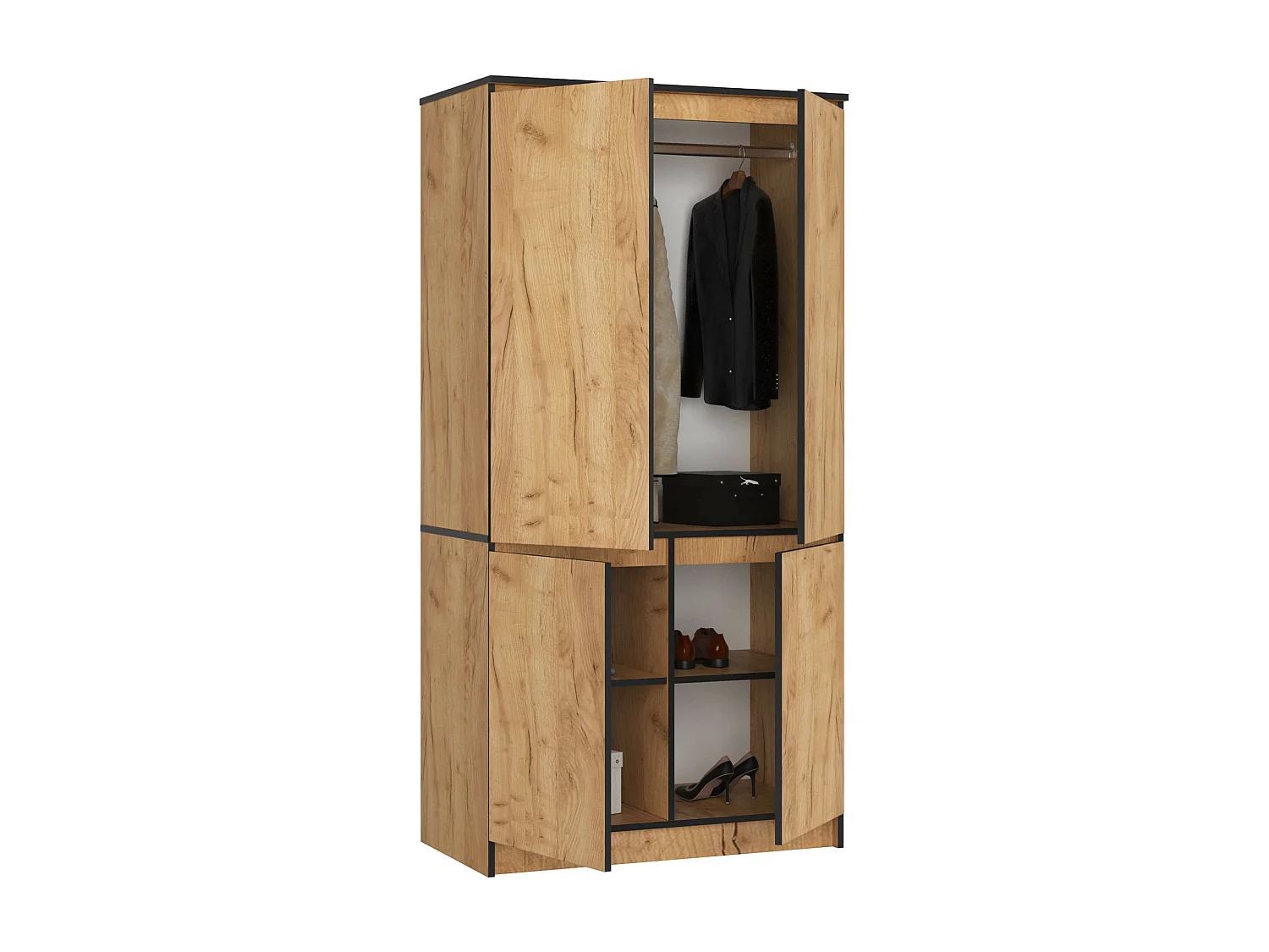 Armoire AKORD S90 Chêne Craft 90 cm 4 portes façade Chêne Craft 4 étagères 90x51x180 cm