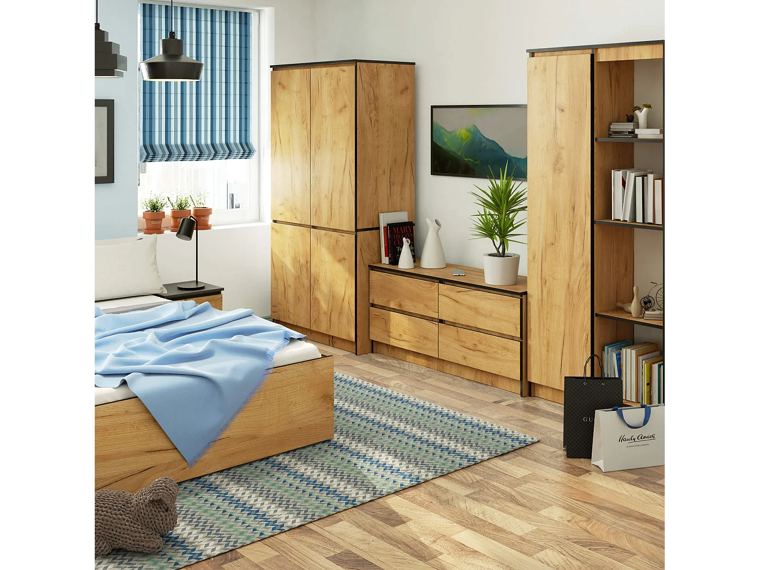 Armoire AKORD S90 Chêne Craft 90 cm 4 portes façade Chêne Craft 4 étagères 90x51x180 cm