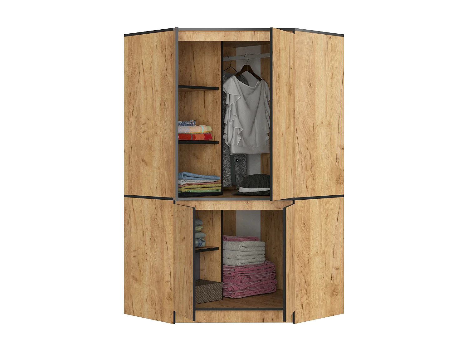 Hoekkast S100 / Kleidingkast met 4 Deuren / AKORD Furniture Factory / Craft Eik / 100 x 180 x 50 cm