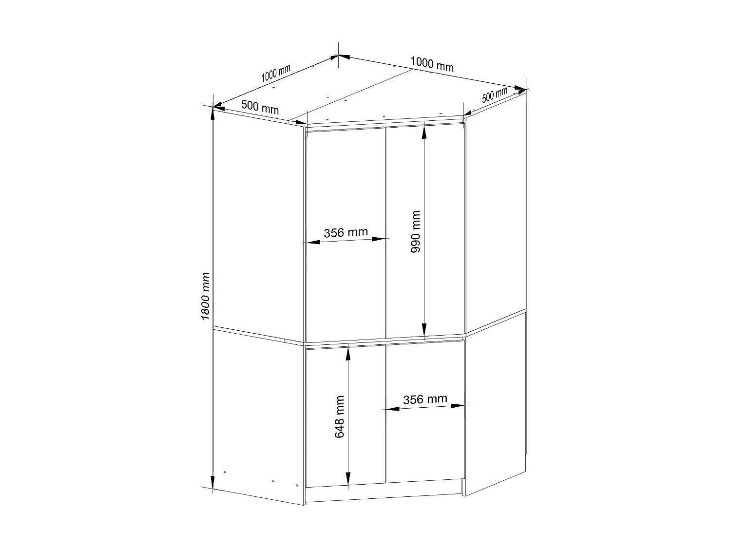 Hoekkast S100 / Kleidingkast met 4 Deuren / AKORD Furniture Factory / Craft Eik / 100 x 180 x 50 cm