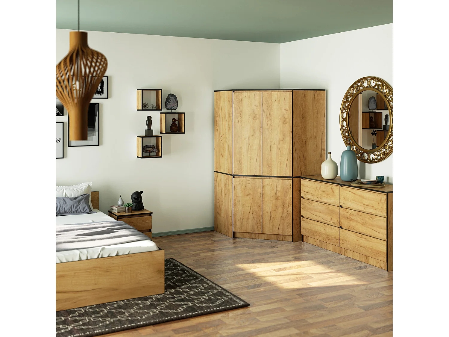 Armoire d'angle AKORD S100 Chêne Craft 100 cm 4 portes façade Chêne Craft 6 étagères 100x50x180 cm