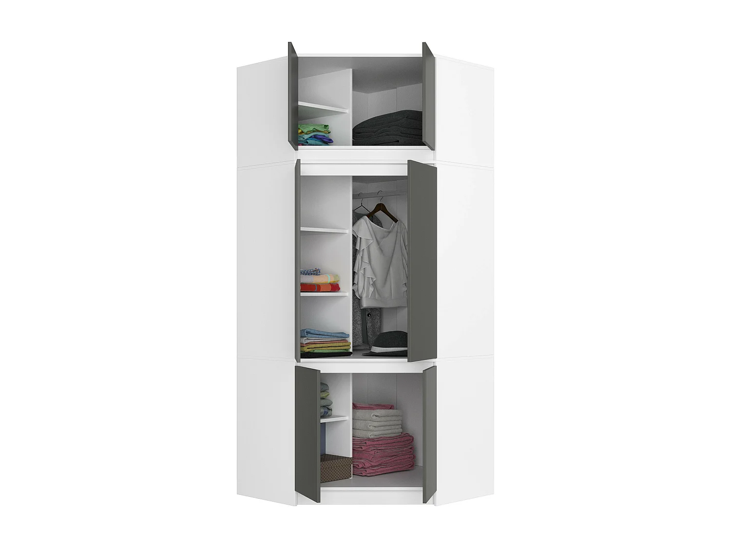 Surmeuble pour armoire AKORD S100 Blanc 100 cm 2 portes façade Gris Graphite 3 étagères 100x50x55 cm
