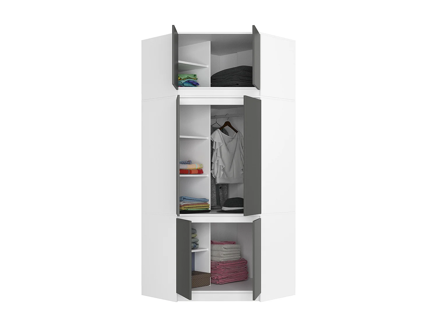 Surmeuble pour armoire AKORD S100 Blanc 100 cm 2 portes façade Gris Graphite 3 étagères 100x50x55 cm