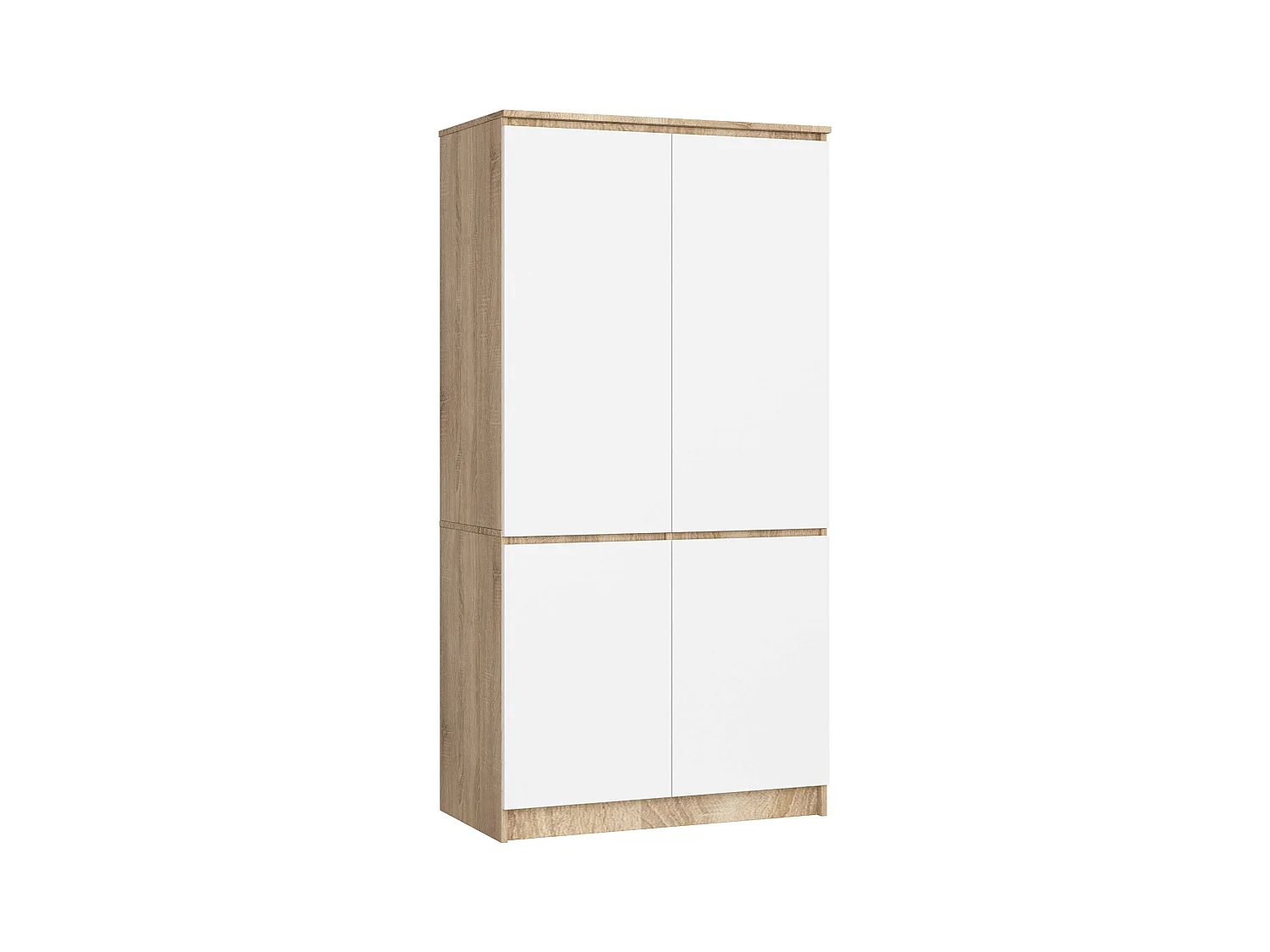Armoire AKORD S90 Chêne Sonoma 90 cm 4 portes façade Blanche 4 étagères 90x51x180 cm
