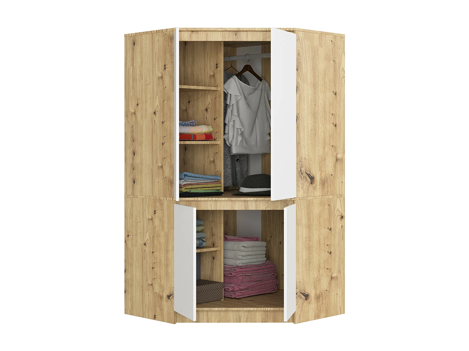 Armadio ad angolo AKORD S100 Quercia Artisan 100 cm 4 ante inserto frontale Bianco 100x50x180 cm