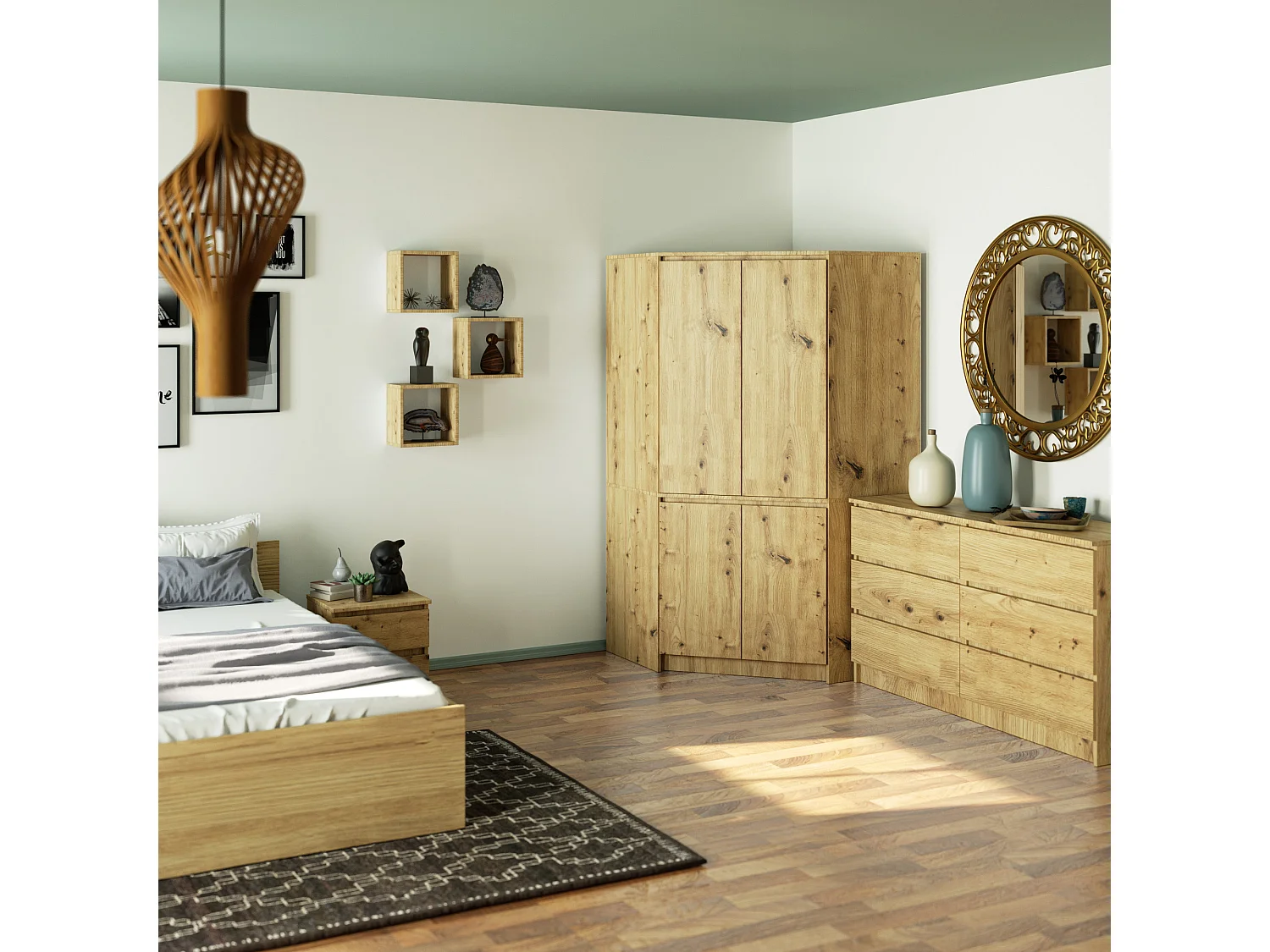 Hoekkast S100 / Kleidingkast met 4 Deuren / AKORD Furniture Factory / Artisan Eik / 100 x 180 x 50 cm