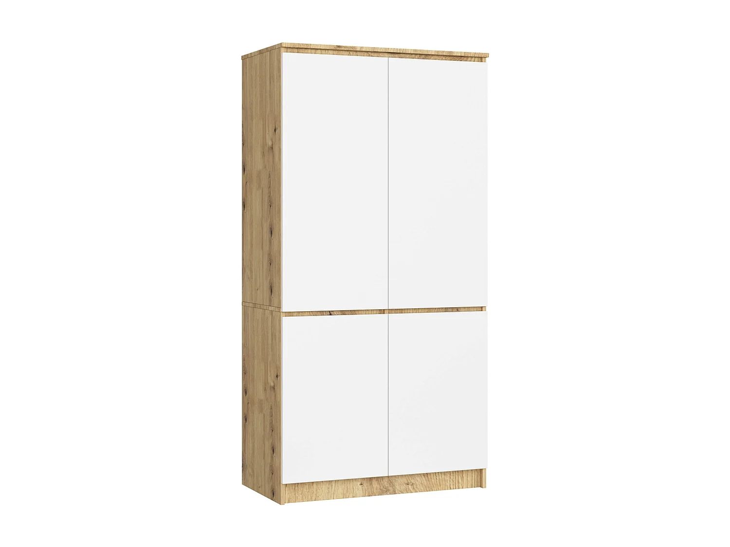 Armoire AKORD S90 Chêne Artisan 90 cm 4 portes façade Blanche 4 étagères 90x51x180 cm