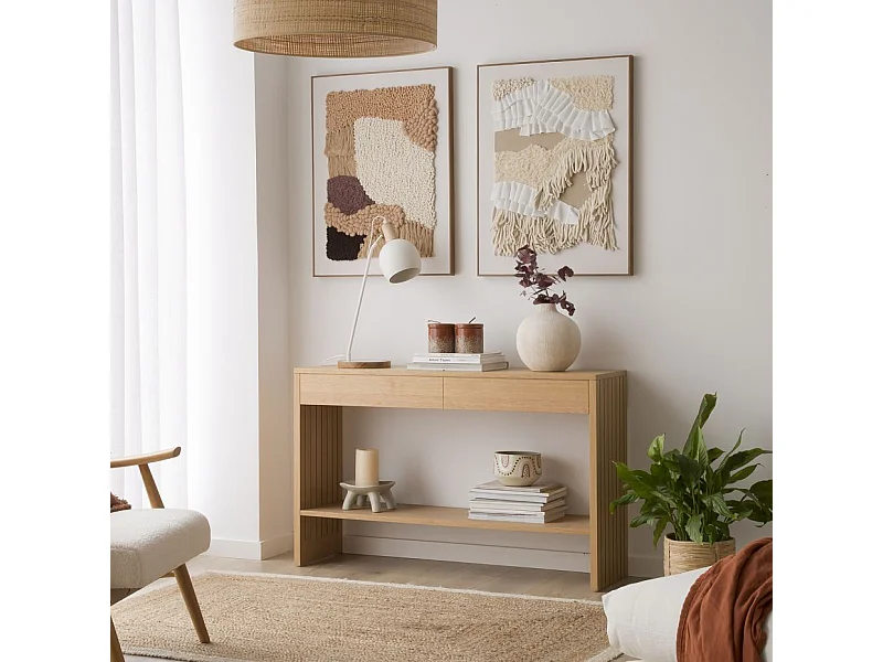 Meuble d'entrée effet bois naturel 120x75