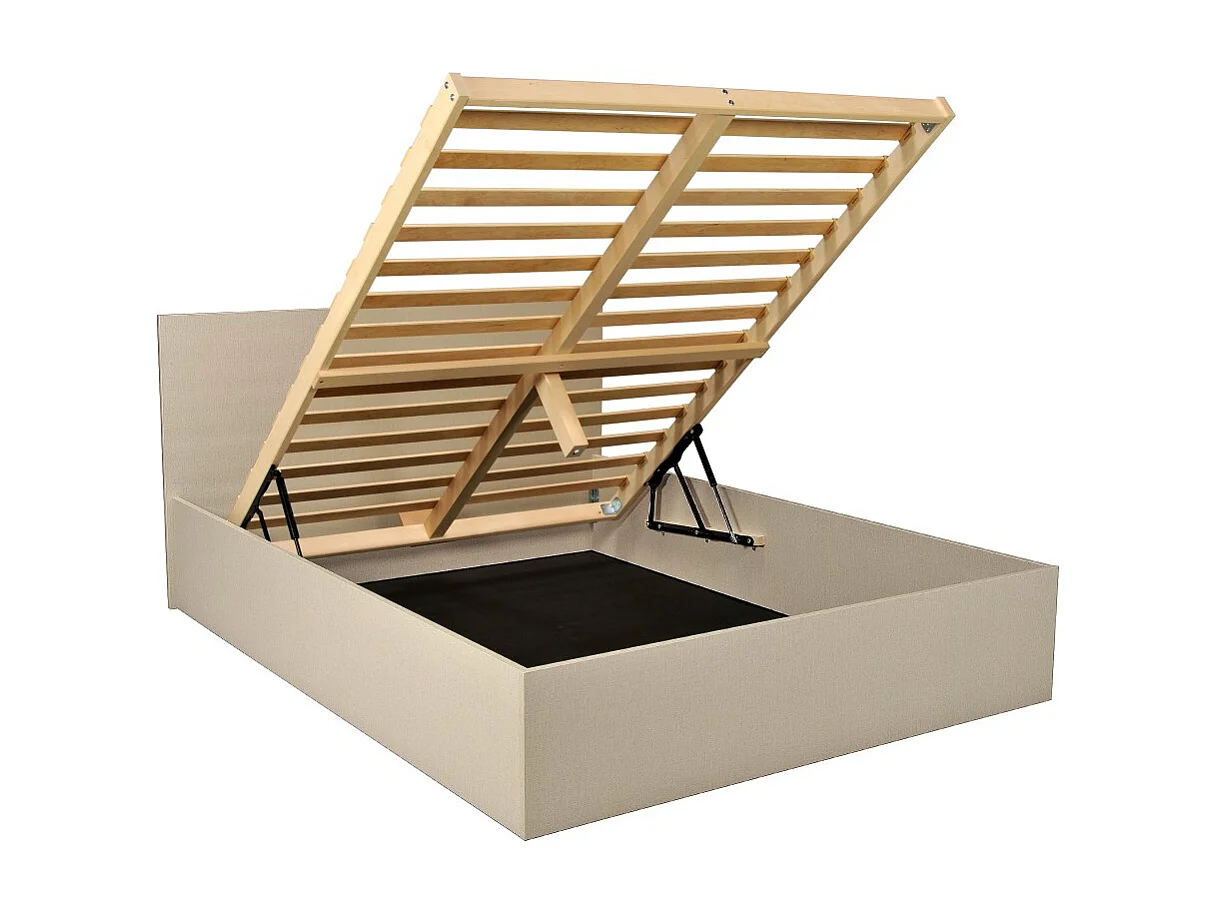 Lit coffre MADRID 140x190 + 1 sommier / Beige effet textile