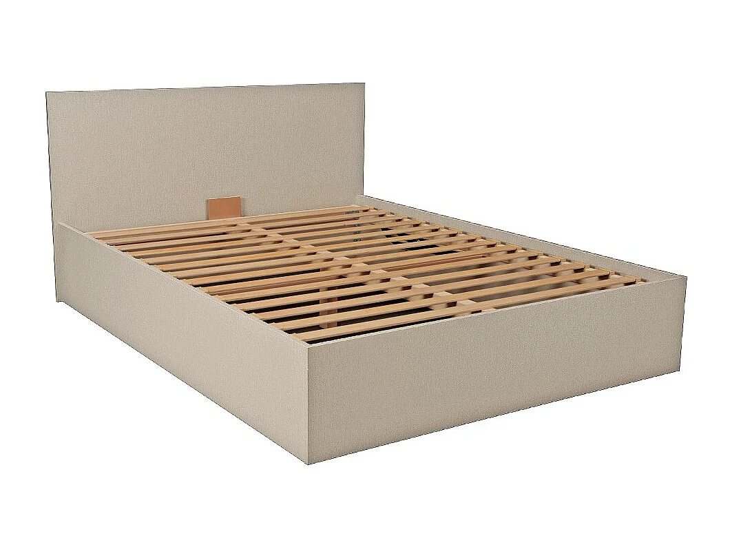 Lit coffre MADRID 140x190 + 1 sommier / Beige effet textile