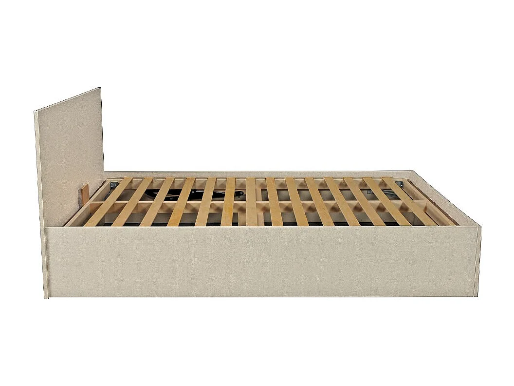 Lit coffre MADRID 140x190 + 1 sommier / Beige effet textile