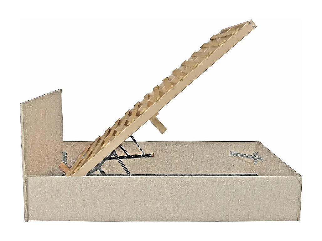 Lit coffre MADRID 140x190 + 1 sommier / Beige effet textile