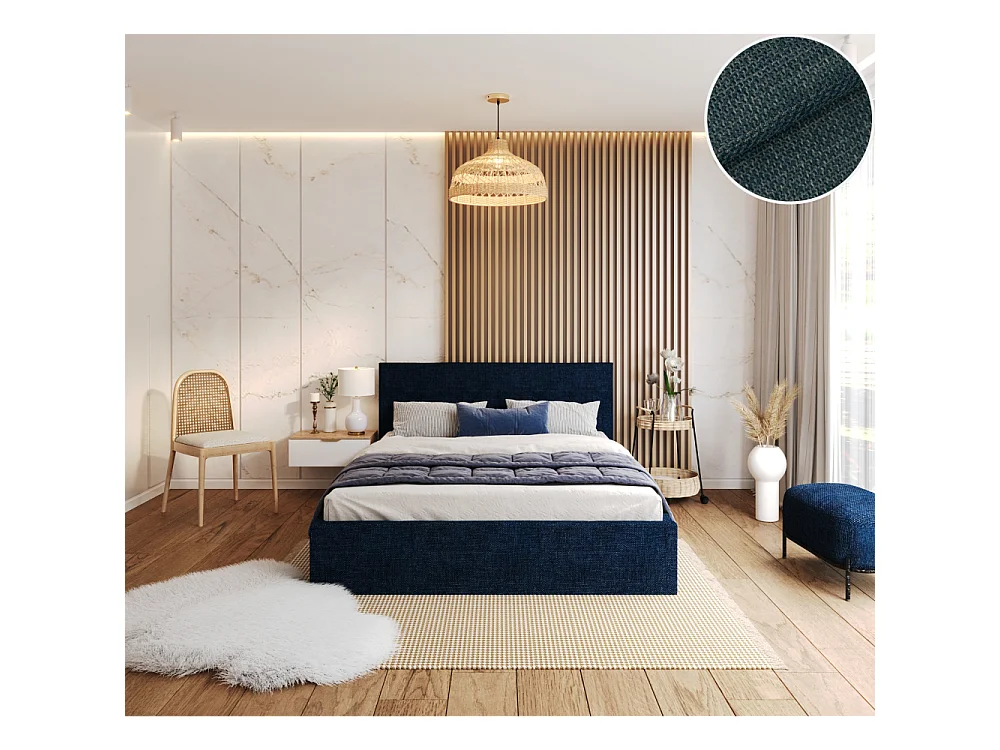 Lit Coffre Tulsa 160x200 cm - Sommier inclus Bleu marine