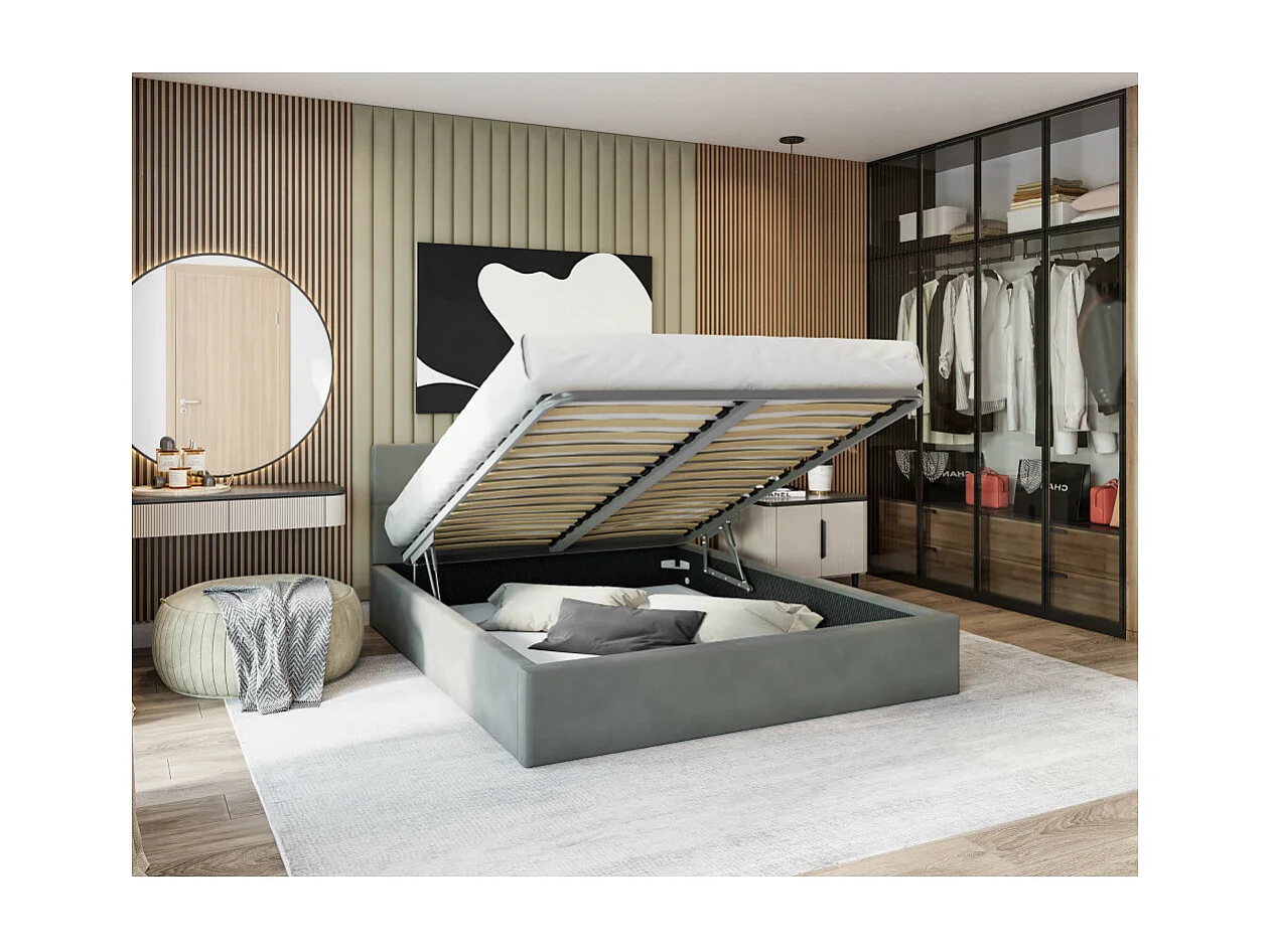 Lit Coffre Rino 180x200 - Sommier inclus Gris foncé