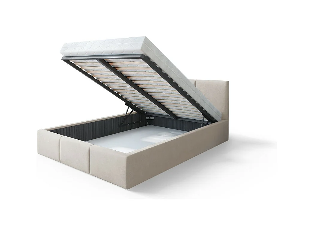 Lit Double Tesia 180x200 + coffre - Sommier inclus Crème