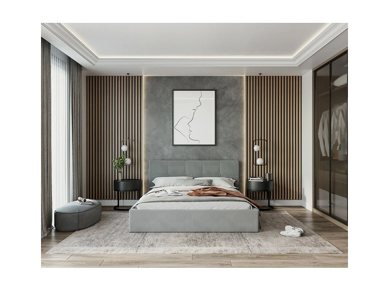 Lit Coffre Rino 180x200 - Sommier inclus Gris clair