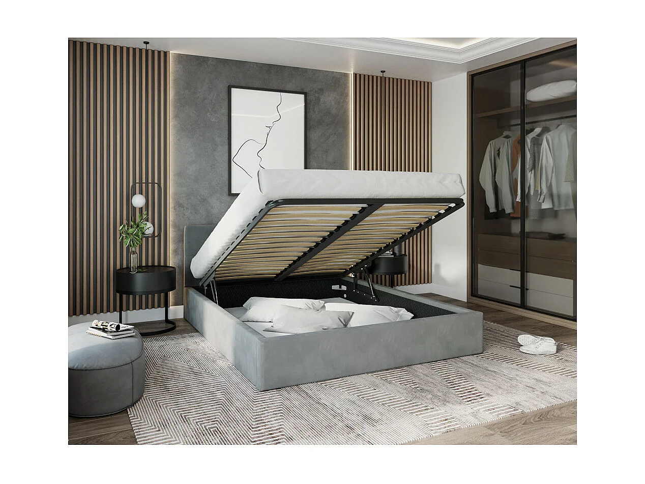 Lit Coffre Rino 180x200 - Sommier inclus Gris clair