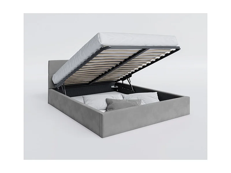 Lit Coffre Rino 180x200 - Sommier inclus Gris clair