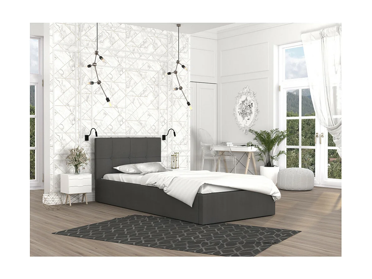 Lit coffre RINO 120 x 200 cm - Sommier inclus Gris foncé