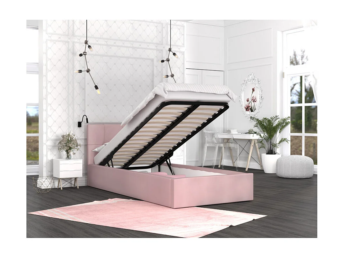 Lit coffre RINO 120 x 200 cm - Sommier inclus Rose pâle