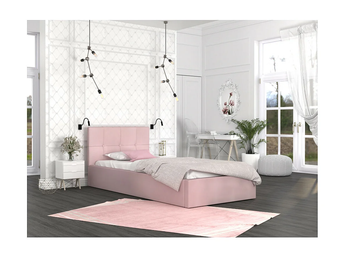 Lit coffre RINO 120 x 200 cm - Sommier inclus Rose pâle