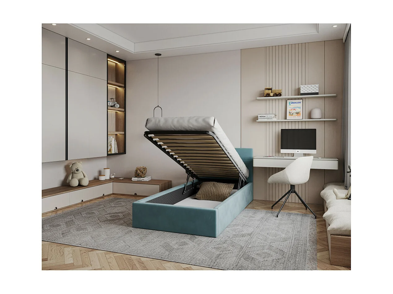 Lit coffre RINO 90 x 200 cm - Sommier inclus Azur