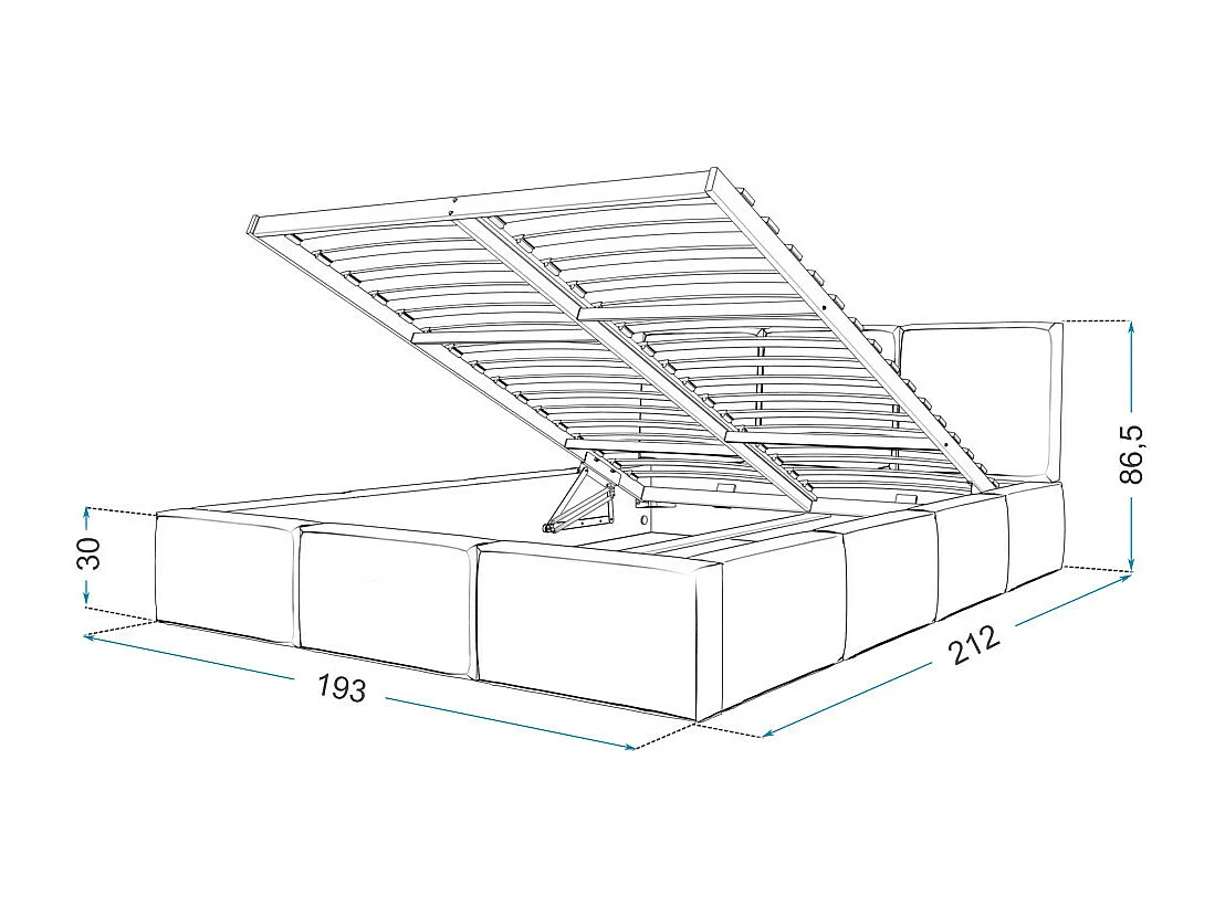 Lit Double Tesia 180x200 + coffre - Sommier inclus Azur